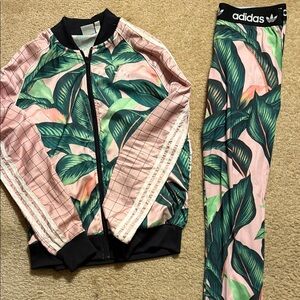 Adidas Leaf Print Jacket and Leggings Set